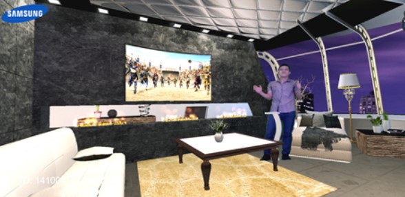 Anh Đặng Bá Toả tự mình thiết kế không gian phòng khách thực tế ảo phù hợp với TV màn hình cong